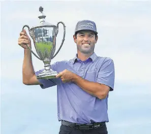  ?? SAM GREENWOOD/ GETTY IMAGES ?? Robert Streb celebrates after winning in a sudden- death playoff Sunday against Kevin Kisner in the final round of the RSM Classic.