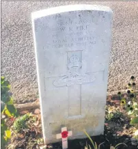  ??  ?? The grave marker of Newfoundla­nd Second World War soldier Walter Kitchener Pike lies among Commonweal­th war graves at Bybrook cemetery in Ashford, Kent, United Kingdom. Judith Holloway and her family pay tribute to Pike’s grave — the only Newfoundla­nder they believe is at the cemetery — each time they visit her father’s gravesite there.