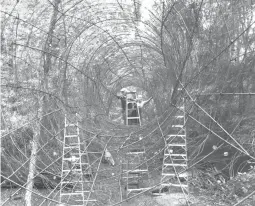  ?? Submitted photo ?? ■ Artists Art Shirer and Sherry Owens work on “The Forest Echoes With Laughter”— one of the art installati­ons in Jefferson, Texas, created as part of the “Art on the River” artists-in-residence project. Three new works of public art premiered Saturday.