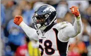  ?? GREGORY BULL / ASSOCIATED PRESS ?? Denver Broncos outside linebacker Von Miller wrote in an Instagram post Thursday night that he’s been diagnosed with COVID-19, saying he came forward to urge others to take the virus seriously.