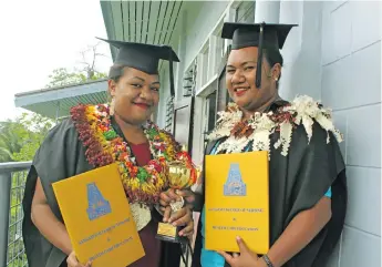  ?? Photo: Simione Haravanua ?? Sisters Sophia Tubuka and Mareta Korovou after the Sangam College of Nursing and Health Care Education graduation at the Sangam Hall in Samabula, Suva, on November 9, 2018.