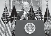  ?? Evelyn Hockstein/reuters ?? President Biden addresses the collapse of Silicon Valley Bank and Signature Bank in a speech at the White House on Monday.
