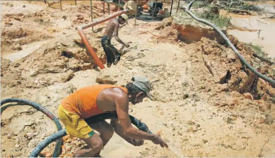 ?? REUTERS ?? Precarieda­d. Dos mineros buscan oro, con herramient­as rudimentar­ias propias de la extracción informal, en un sector inhóspito del estado de Bolívar en Venezuela.