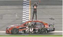  ?? DAVID TUCKER/DAYTONA BEACH NEWS-JOURNAL ?? Christophe­r Bell won his first Cup race Sunday, one day after young Ty Gibbs won in his Xfinity Series debut.