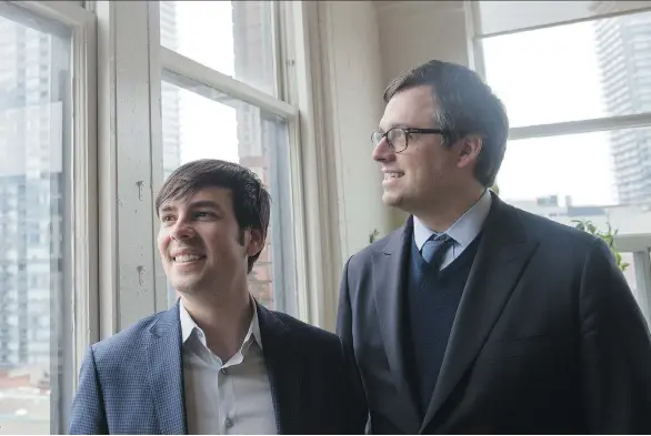  ?? TYLER ANDERSON ?? Paul Desmarais III, right, and Francois Lafortune are shown at the offices of the venture capital fund Diagram in Toronto. Desmarais will serve as chairman of the new fund.