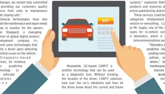  ??  ?? Meanwhile, US-based CARFIT is another technology that can be used as a diagnostic tool. Without tracking the location of the driver, CARFIT solutions look over the car’s vibrations and then let the driver know about the current and future