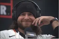  ?? KARL MONDON — BAY AREA NEWS GROUP ?? San Francisco Giants shortstop Brandon Crawford smiles during a radio interview the team's FanFest event on Feb. 4at Oracle Park in San Francisco.
