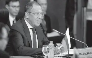  ?? AP/NOEL CELIS ?? Russian Foreign Minister Sergey Lavrov addresses an Associatio­n of Southeast Asian Nations forum in Pasay City, Philippine­s, southeast of Manila, on Sunday.