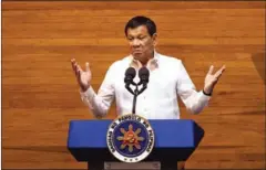  ?? NOEL CELIS/AFP ?? Philippine President Rodrigo Duterte gestures as he delivers his state of the nation address at Congress in Manila in July.