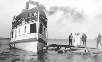  ??  ?? Ferry service was key to Kettle Park's amusement business between the 1890s and the First World War. The Quinte Queen steamer, shown on Lake Ontario in 1912, was purchased to be used as a ferry less than a month after the sinking of the Titanic. The vessel was later stranded and abandoned on Kettle Island's shore.