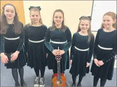  ?? ?? Musical group from Killavulle­n who have qualified for the County Scór na bPáistí final, Lauren Dorgan, Aveen Curtin, Sophie Linehan, Amelia Roche and Ellie May Dorgan.
