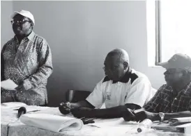  ??  ?? Zanu-PF Secretary for Informatio­n and Publicity, Cde Simon Khaya Moyo, addresses party members at a Matabelela­nd South Provincial Co-ordinating Committee meeting in Gwanda yesterday