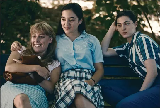  ?? IFC FILMS ?? A young woman (played by Anamaria Vartolomei, right) is shaken by an unplanned pregnancy in “Happening.” Her friends (Louise Orry-Diquéro, left, and Luàna Bajrami) are of little help.