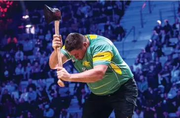  ??  ?? Local woodchoppe­r Glen Gillam set blistering times in the underhand chop to help the Chopperoos to bronze at the Stihl Timberspor­ts World Championsh­ips in Norway.