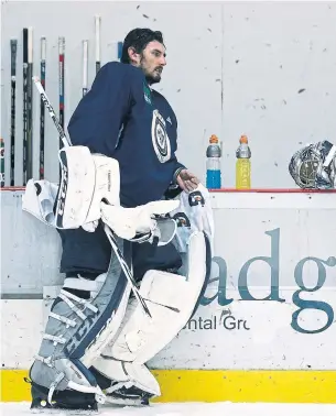  ?? JOHN WOODS/THE CANADIAN PRESS ?? Jets goaltender Connor Hellebuyck had a minuscule 1.94 goals-against average in the first round.