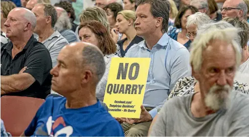  ?? PHOTO: STACY SQUIRES/STUFF ?? About 500 upset residents gathered at a recent meeting in Templeton to discuss plans for a new Fulton Hogan Templeton quarry.