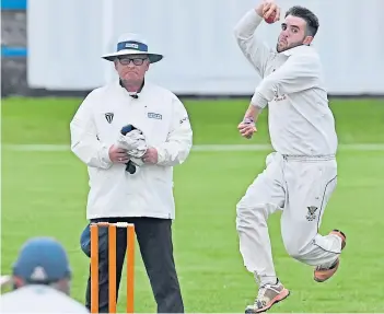  ??  ?? Jack Hogarth bowling during his five-wicket haul against Aberdeensh­ire.