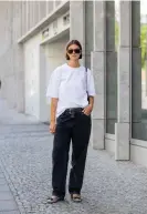  ?? Photograph: Christian Vierig/Getty Images ?? The influencer Jacqueline Zelwis goes back to basics in jeans and white T-shirt.