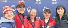  ??  ?? Smiles Women’s Master B Novice Coxed Quad - Sophie Brett, Mairi Buchan, Jane Robson, Sandra Engstrom and Karen Aberdeen.