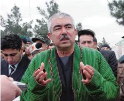  ?? —AFP ?? This file photo shows Afghan warlord Abdul Rashid Dostam speaking at a ceremony in Sheberghan.