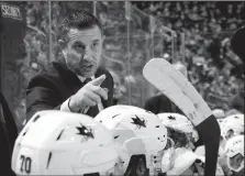  ?? BRUCE BENNETT/GETTY IMAGES ?? Sharks coach Bob Boughner said Wednesday's game would be a good test for goalie Josef Korenar, who made his second NHL start.