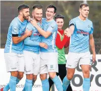  ??  ?? GOAL Ballymena United celebrate after goal against Crusaders