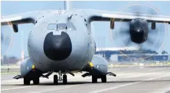  ?? Foto: dpa/Ralf Hirschberg­er ?? Militärtra­nsporter Airbus A 400 M auf der ILA 2018