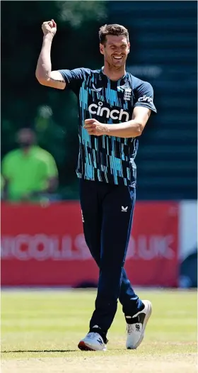  ?? Picture: Richard Heathcote/Getty ?? David Payne celebrates his dismissal of Netherland­s’ Scott Edwards during the third ODI in Amstelveen last June