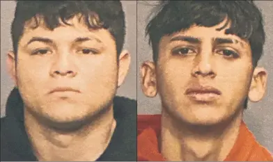  ?? ?? CAUGHT: Wilson Juarez (left) and Kelvin Servita-Arocha (right), who were arrested in the attack on police in Times Square (bottom), are Tren de Aragua gang members, ICE said.