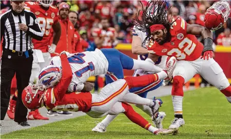  ?? Ed Zurga/Associated Press ?? Wide receiver Stefon Diggs (14) and the Bills are more than familiar with the Kansas City Chiefs, who have eliminated Buffalo twice over the past four seasons. But this time, the Bills will have home field advantage over the defending Super Bowl champs.