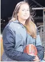  ?? ADAMS STATE PHOTO ?? Adams State football signee Becca Longo awaits an interview on “Good Morning America” Friday.