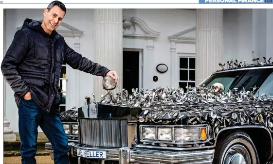  ??  ?? DRIVEN: Uri Geller riveted 2,000 spoons owned by famous people including JFK to the body of his $15,000 Cadillac which will be in his museum