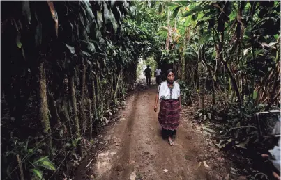  ?? OMAR ORNELAS /EL PASO TIMES ?? Juana Cuc walks in her Mayan village in Guatemala, where her son once walked. Marcos Abdon Tziquin Cuc left his childhood home in hopes of working in the U.S. He was detained in the outskirts of Juárez, Mexico, and transferre­d to a migrant detention center, where he died in a fire in March 2023.