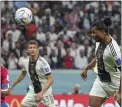  ?? MATTHIAS SCHRADER — THE ASSOCIATED PRESS ?? Germany’s Serge Gnabry scores his side’s opening goal during the World Cup Group E match against Costa Rica at the Al Bayt Stadium in Al Khor, Qatar, Thursday.