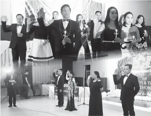  ??  ?? THE new president of the Junior Chamber Internatio­nal (JCI) Kagayhaan Gold was inducted together with the new officers, four new regular members and two babies during the induction and turn over ceremonies last Saturday, February 9, at the Dynasty Court Hotel. (Jo Ann Sablad)