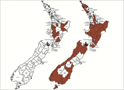  ??  ?? The brown provinces represent those with zero or negative population growth in 2013-2018 (left), and projection­s for 2038-2043 (right).