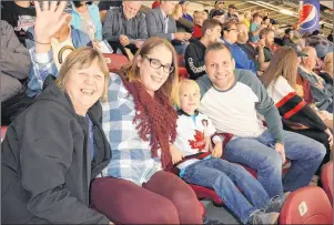  ?? MILLICENT MCKAY/JOURNAL PIONEER ?? Dorothy, left, Patricia, Liam and Jeff Wadden all attended the Devils versus Senators game on Monday night as Kraft Hockeyvill­e wrapped up.