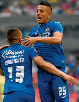  ??  ?? ALEGRÍA. Jonathan Rodríguez (25 años) y Roberto Alvarado (20) tras un gol.