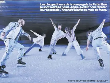  ??  ?? Les cinq patineurs de la compagnie Le Patin libre se sont retirés à Saint-André-Avellin pour répéter leur spectacle Threshold à la fin du mois de mars. PHOTO COURTOISIE ROMAIN GUILBAULT