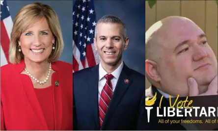  ??  ?? Candidates running for Representa­tive of the 22nd Congressio­nal District. From left to right: Claudia Tenney, Anthony Brindisi, Keith Price.