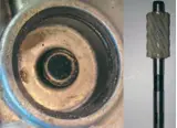  ??  ?? Top left: A de-finned rear hub which means less weight on the revolving mass, making it more energy efficient. Above: If a magnetic pickup speedomete­r is used both the worm drive and oil seal can be removed from the front hub. Right: The author’s front...