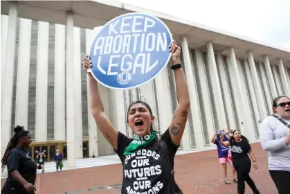  ?? Photograph: The Washington Post/Getty Images ?? Abortion rights supporters rally against a proposed six-week abortion ban in Tallahasse­e, Florida, on 3 April 2023.