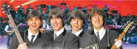  ?? CONTRIBUTE­D PHOTO ?? The Classical Mystery Tour includes, from left, Tony Kishman (Paul McCartney) on bass guitar, piano and vocals; David John (George Harrison) on lead guitar and vocals; Chris Camilleri (Ringo Starr) on drums and vocals; and Jim Owen (John Lennon) on...