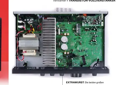  ??  ?? Extrawurst: Die beiden großen Elektrolyt-Kondensato­ren in der Mitte zur Versorgung der Direct-EnergyAmps lässt Pioneer vom Spezialist­en Elna herstellen – optimiert für Audio.