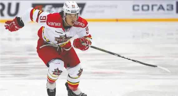  ?? KHL ?? Cochrane’s Tyler Wong, who played with the Kunlun Red Star, a Kontinenta­l Hockey League team based in Beijing, says, “You’re never ready for a 40-day road trip.”