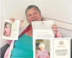  ??  ?? ●● Jane was thrilled to receive a letter from the Queen thanking her for her good wishes, inset, the card will be framed for Jane to treasure