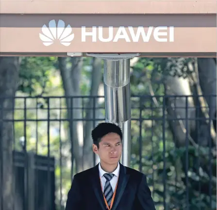  ?? ANDY WONG THE ASSOCIATED PRESS ?? Huawei rotating chairman Guo Ping said the company expects its sales to reach $108.5 billion this year, fueled by the shipment of 10,000 5G base stations and 200 million smartphone­s.