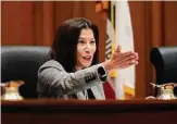  ?? Associated Press ?? California Chief Justice Tani CantilSaka­uye contrasted her court with the U.S. Supreme Court in unity, politics and gender.