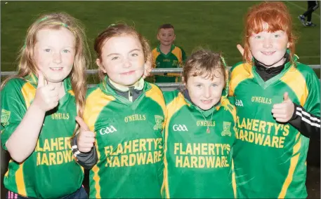  ??  ?? Kilmoyley supporters Caoimhe Regan, Ciara Foley,Jessica Foley and Laura Nolan showing their support for their team at the Garvey’s SuperValu County Senior Hurling Championsh­ip Final replay at Austin Stack Park,Tralee on Saturday