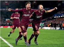  ?? PHOTO: GETTY IMAGES ?? Lionel Messi, left, celebrates with team-mate Andres Iniesta after scoring the equaliser in Barcelona’s 1-1 draw with Chelsea.